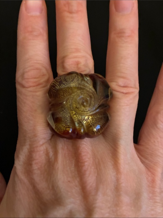 Murano Jewelry - Murano Glass Red and Gold Swirl Statement Ring